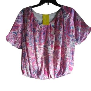 NWT Lemon LovePaisley Print Pink and White Women's Top Size Medium Festival